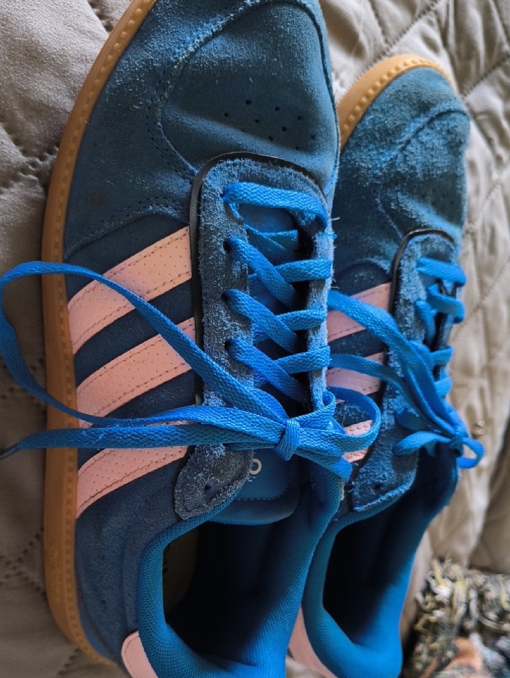 adidas Blue Suede Sneakers with Light Pink Stripes - Picture 3 of 4